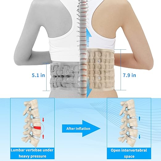 Decompression Back Belt - Lumbar Support Belt for Men & Women Lower Back Pain Relief, Back Traction Device Fits Waist Size 29-49 Inches (Beige)