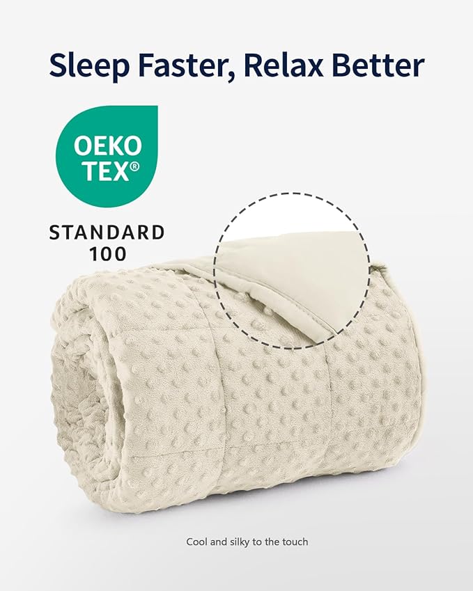 Mr. Sandman Weighted Blanket for Adults Queen Size 20 lbs, Soft Cooling Heavy Minky Blanket for Sleep, Washable Throw Blanket with Glass Beads, 60 x 80 Inches, Ivory