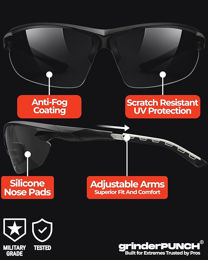 grinderPUNCH Tactical Shooting Glasses Military Grade Impact Resistant Protection 100% UV Lenses ANSI Z87 Safety Glasses