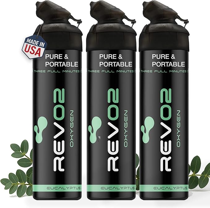 Oxygen Can | 98% Pure Portable Oxygen Bottle for Stress Relief, Focus, Breathing Support & Wellness | 10L Canister with Leak-Proof Mouthpiece & Trigger Lock for Travel - Eucalyptus Menthol 3 Pack