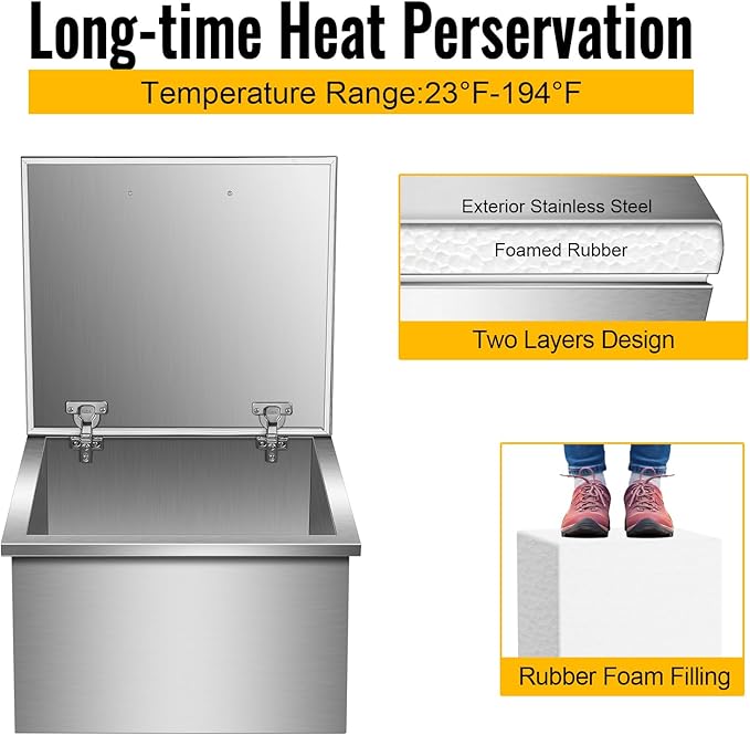 Commercial Stainless Steel Drop-in Ice Bin Chest – Insulated Bar Ice Well for Beverage Service