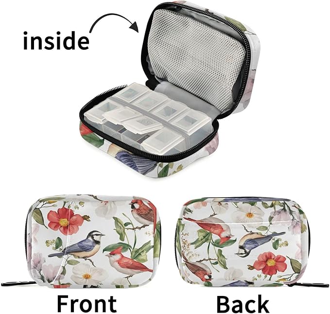 Travel Pill Case Leafs Flower Garden Floral Weekly Small Pill Box 7 Day Pill Box Pill Organizer Bag