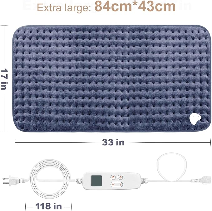 VAAGHANM Heating Pad: 33 x 17 inches Electric Heating Pad for Back -Extra Large Heat Pad for Shoulder/Neck/Knee/Arms - Upgraded 6 Timer & 6 Temperature Controller -Auto Shut Off
