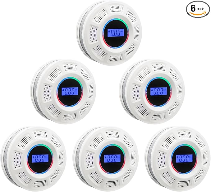 Smoke and Carbon Monoxide Detector Combo Powered by Battery, 2 in 1 CO & Smoke Alarm with LED Warning Light Indicators for Home, Travel, RV, Garage (6 Pack)