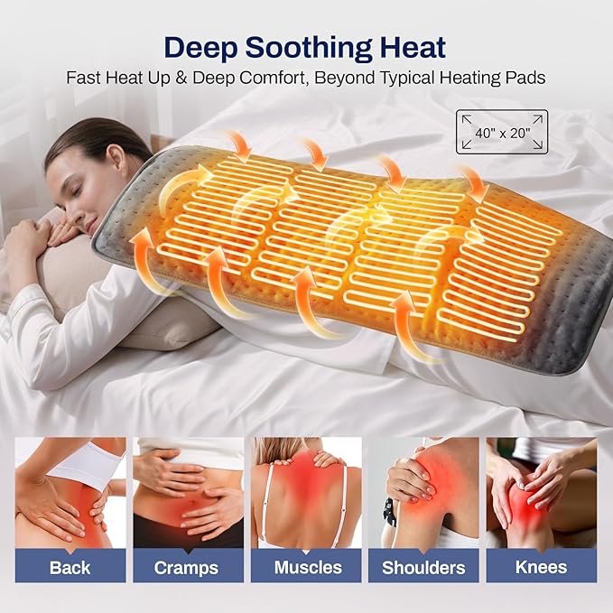 High-Heat Boost & Rapid Heat Up XL Heating Pad 40"x20" for Back/Neck/Shoulder Pain Relief, Full Body Electric Pad for Period Cramps/Sore Muscles, Deep Moist Heat (Summer Night Grey, 40"x20")