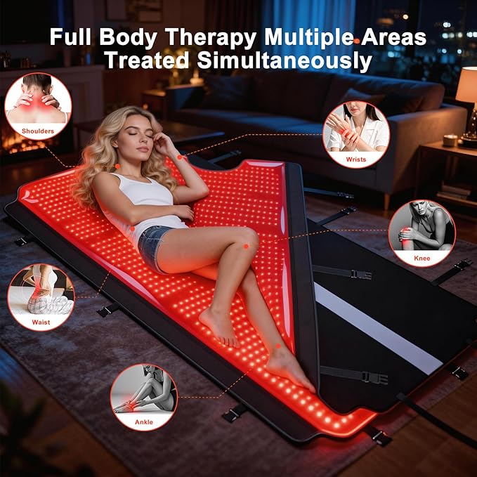 Full Body Red Light Therapy Mat, 78.7" * 74.8" Whole Red Light Therapy Pad for Body with 660nm & 850nm, 2820 LEDs redlight Blanket with Adjustable Timer & Intensity, Gifts for Women, Men, and Pets