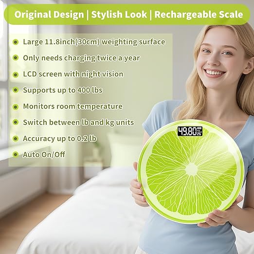 Rechargeable Bathroom Scale – Accurate Digital Weight Scale (±0.1 lb), 400 lbs Capacity, Large LED Display, No Batteries, Step-On Technology for Easy Home Use