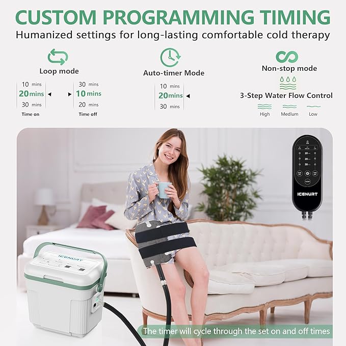 Cold Therapy Machine with Programmable Timer, Portable Ice Machine for Hip After Surgery, Hip Replacement Recovery System, Cryotherapy Pain Relief w/Compression Pad