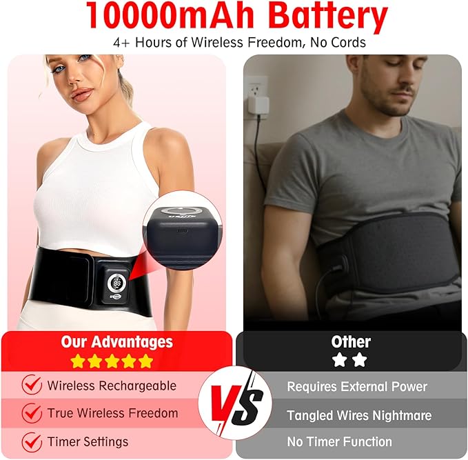 Wireless Red Light Therapy Belt, Portable Infrared Light Therapy Wrap Red Light Therapy Device for Body with 10000mAh Power Pack for Back Shoulder Waist Muscle Pain Relief for Women Men