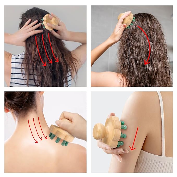 ideayard Scalp Massager, Head Scalp Massage Comb, Jade-Wooden Comb for Head Stress Relax, Massage Tool for Relieve Headaches