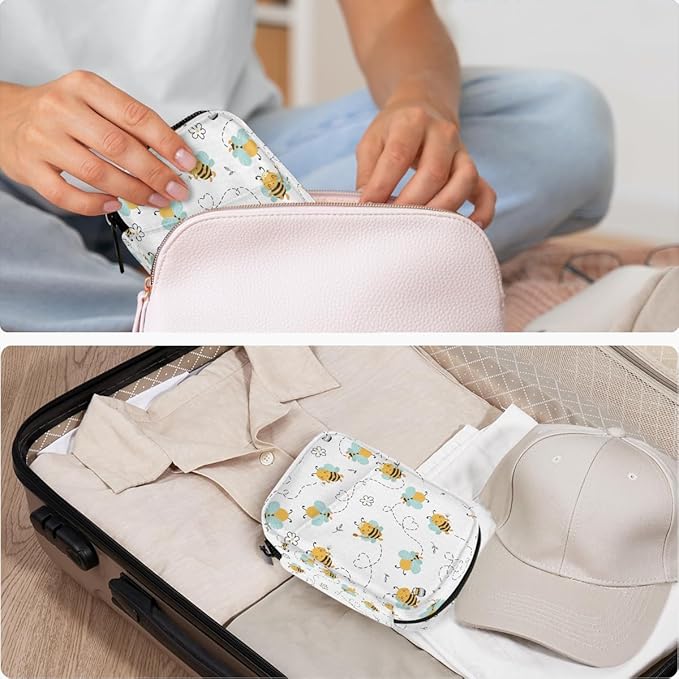 Bee Decoration Cute Flowers Pill Case Everyday Travel, 7 Day Weekly Medicine Pill Box Compact Portable Pills Bottle Organizer with Zipper for Daily Vitamin Medicine Holder Bottle Organizers Bag