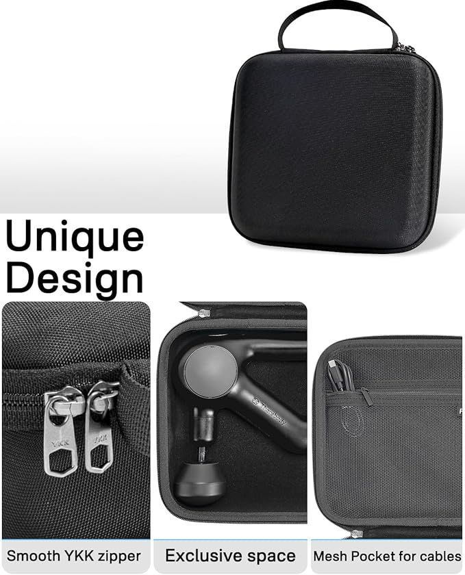 RAIACE Massage Gun Case, Hard Travel Storage Case Compatible with TheraGun Relief Percussion Massage Gun Device, Carrying Bag with Mesh Pocket for Cables and Other Accessories. (Case Only) - Black