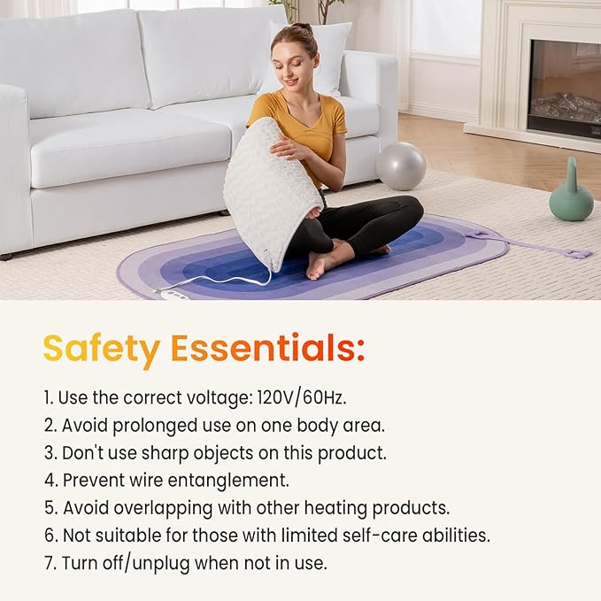 Woomer Faux Fur Electric Heating Pad for Back Pain Relief, Extra Large 20” x 24”, Extended Coverage from Neck to Hip, Two-Sided, Moist Mode, ETL Certified, 6 Adjustable Heats & 2H Auto-Off,White