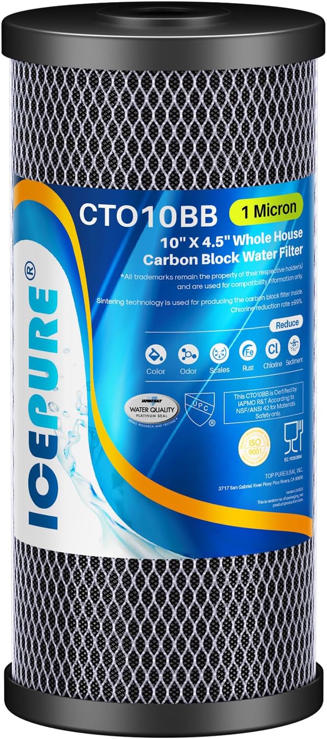 ICEPURE 10"X4.5",1 Microns Whole House Sediment Activated Carbon Water Filter Compatible with Dupont WFHDC8001,EP Series,EPM Series,CB-BB-10, GE FXHTC, GXWH40L, GXWH35F, GNWH38S, CTO10BB,1PACK
