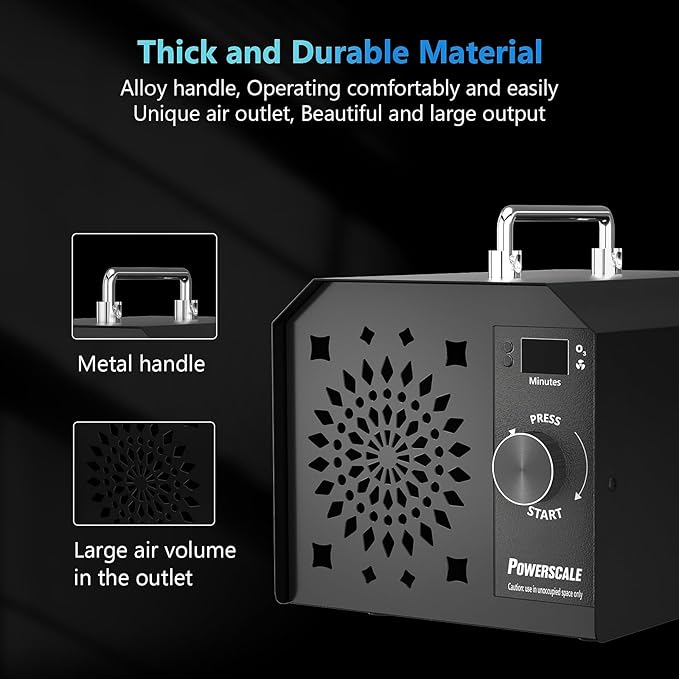Powerscale Commercial Ozone Generator 150,000mg/h O3 Intelligent Control Industrial Ozone Machine Odor Removal Air Purifier Sterilization Large Homes Offices Ozone Odor Eliminator 16,000sq.ft. Black