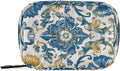 Floral Blue and Yellow Tile Travel Pill Organizer Case Box Container Weekly Portable Vitamin Medicine Holder Storage Bag with Zipper Removable