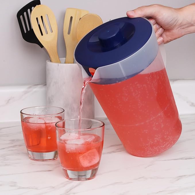 Water Pitcher with Lid 1 Gallon Pitcher, Freezer/Dishwasher Safe, BPA Free & Phthalate Free - Navy