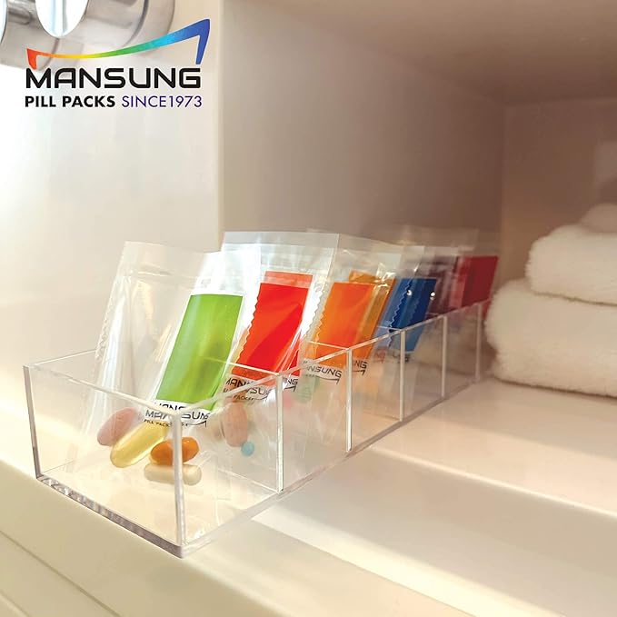 Mansung M 600 Bags/Purple, Heat Seal Pill Bags, Suite, Sorter Organizer for Medication, Food Safe, BPA Free Heat Seal Bag pouche Pack Organizer Dispenser kit Daily Blister Packs Use with Tray, AM PM