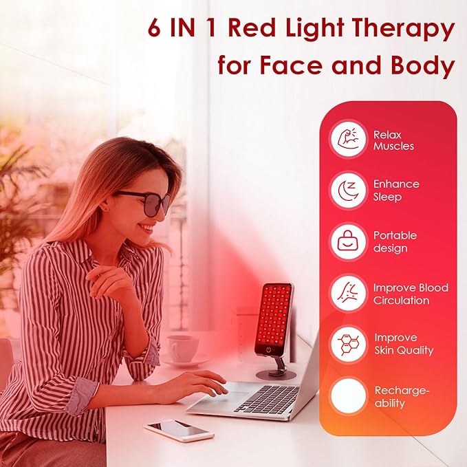 Mini Red Light Therapy for Face,Red Near Infrared Portability LED Panel, 90 Flicker Free LEDs High Power Panel, Ideal for Body, Face, Recovery, Improve Sleep, Skin