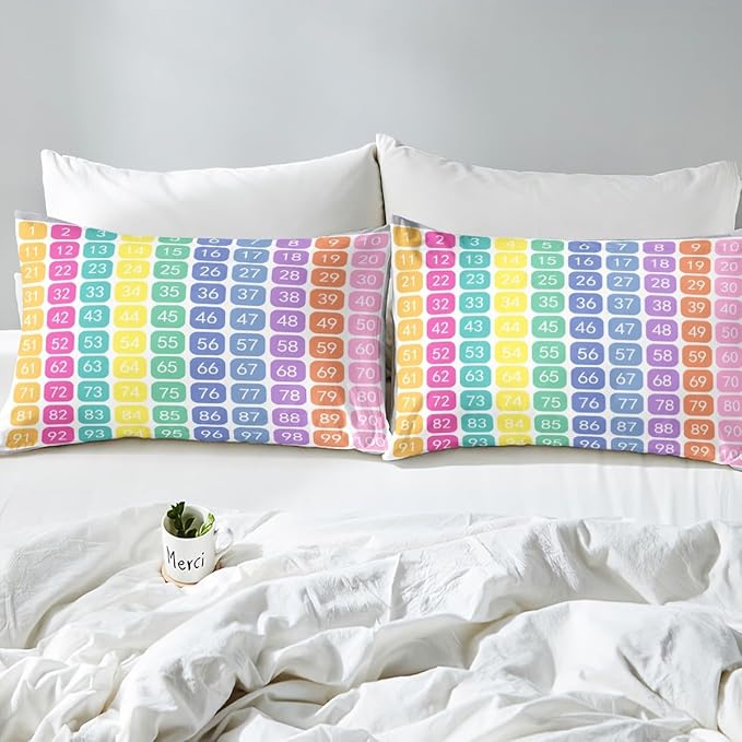 Numbers Alphabet Fitted Sheet, Cartoon Alphabet Bedding Educational Bed Cover Set 3Pcs (No Flat Sheet)
