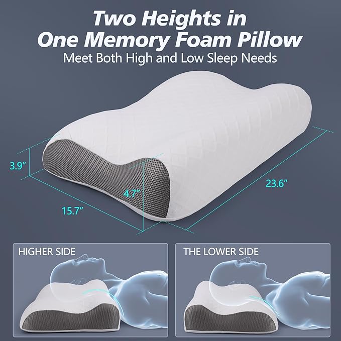Memory Foam Bed Pillow for Sleeping, Ergonomic Cervical Neck Support Orthopedic Contour Pillow for Side Back Stomach Sleeper, Neck and Shoulder Pain Relief Anti Snoring Pillow (Standard, 1)