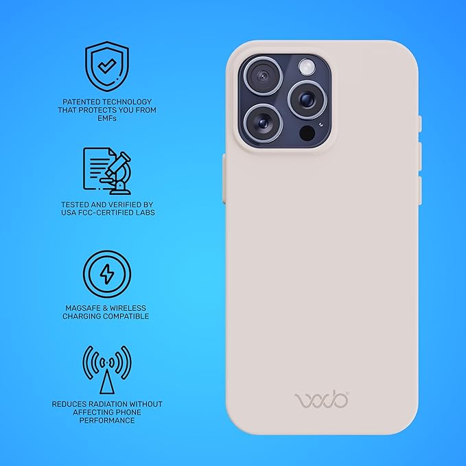 WAVEBLOCK EMF Protection Silicone iPhone Case Compatible with iPhone 15 Pro Max, Radiation Blocker, 5G Shield Reduction, Lightweight, USA Patented and Tested in FCC Lab, Stone