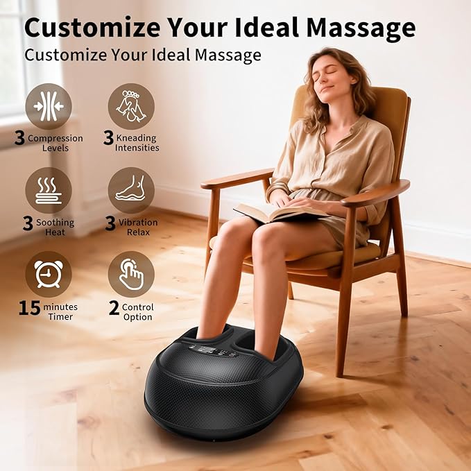 Shiatsu Foot Massager Machine with Heat : Deep Kneading Foot Massage with Vibration & Compression for Plantar Fasciitis & Neuropathy Pain Relief, Deep Tissue Foot Massager