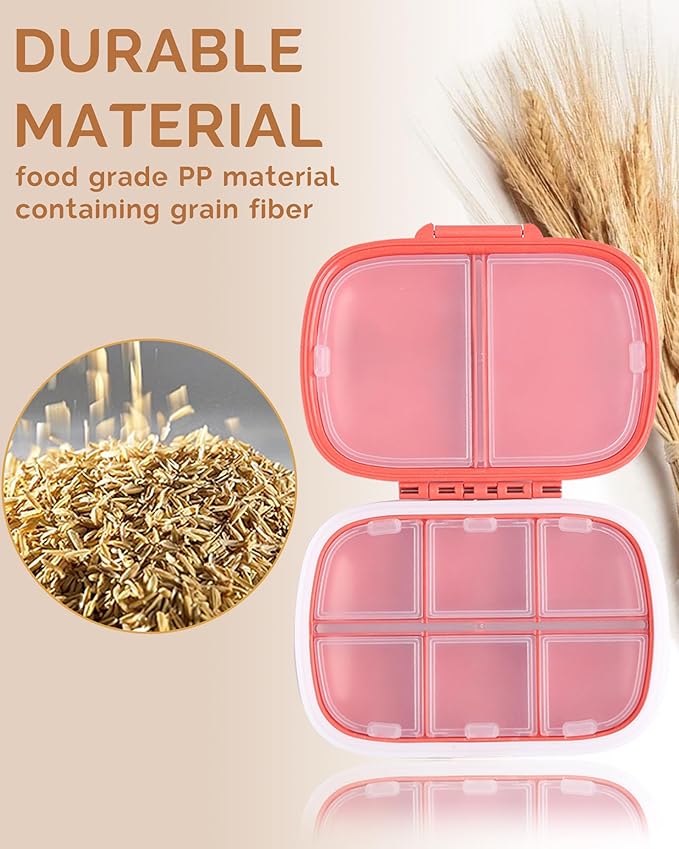 8 Compartments Travel Pill Organizer, Daily Pill Case Small Pill Box for Pocket Purse, Portable Pill Container Medicine Vitamin Organizer (Red)