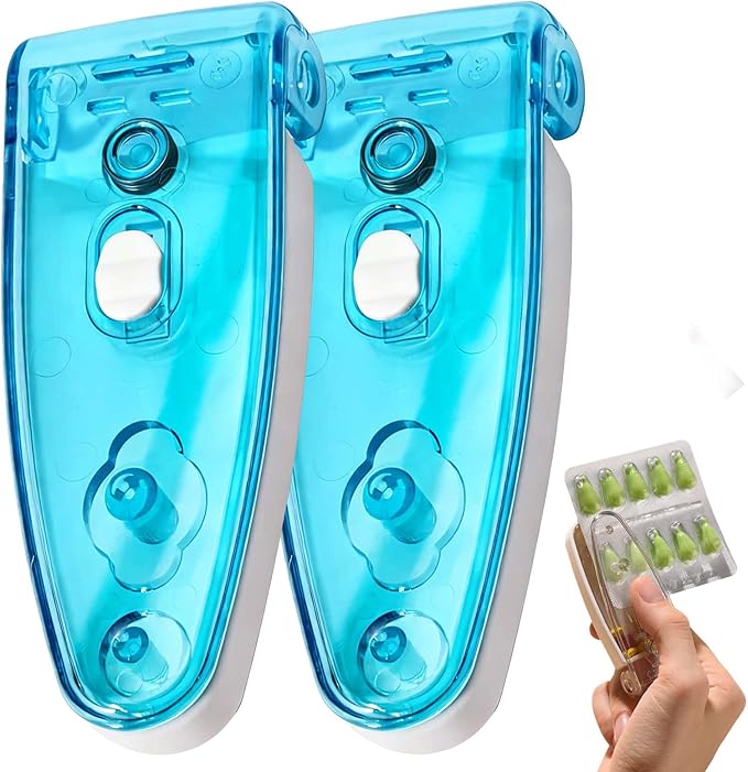 Portable Pill Taker Household Gadgets, 2025 New Travel Pill Popper for Blister Packs Opener Assistance Tool for Elderly (Blue*2)
