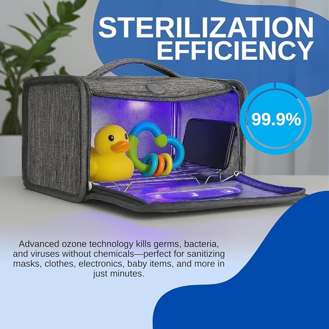 Ultimaxx Portable Ozone Sterilizer Bag – USB Powered, UV & Ozone Sanitization for Masks, Baby Bottles, Phones, Clothes, Electronics, Beauty Tools, Pet Toys – Kills Germs