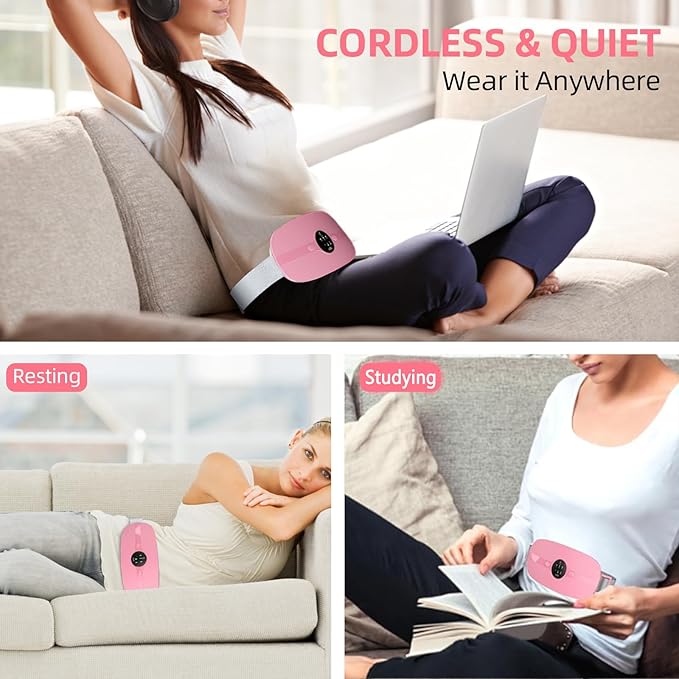 ZPP Portable Cordless Heating Pad, Fast Heating Pad, Electric Waist Belt Device, 3-Speed Vibration&Heat Levels, Back or Belly Heating Pad for Women and Girl