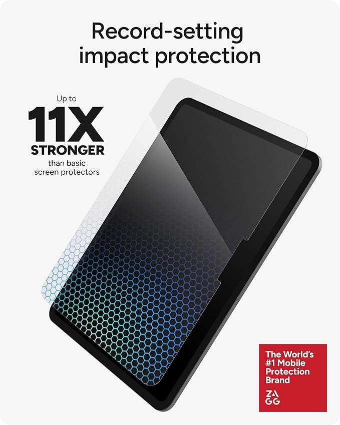 ZAGG XTR4 Screen Protector for iPad Pro 11" (M5)/ Pro 11" (M4) - 11X Stronger Tempered Glass, Blue Light Filter, Anti-Reflective, Ultra Smooth, Easy Install, Recycled Materials