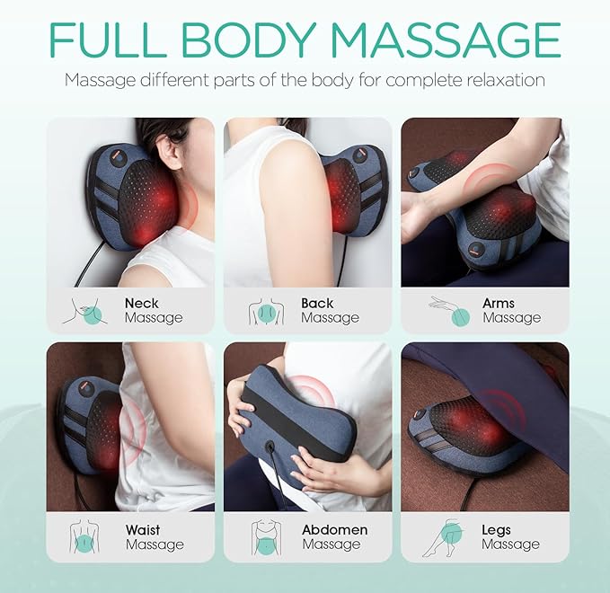 VOYOR-HEALTH Shiatsu Neck and Back Massager with Heat - 3D Kneading Deep Tissue Massage Pillow for Lower Back, Shoulder, Calf, Foot, Use at Home, Car, Office (Pale Blue)