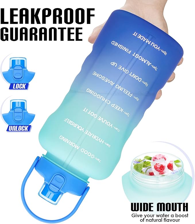 HydroPal 1 Gallon Water Bottles with Straw, 128 oz Water Bottle BPA Free Innovative 2-IN-1 Lid Gym Bottle with Times to Drink Motivational, Large for Sports Fitness Camping Water Jug （13.8X5.5 inch）