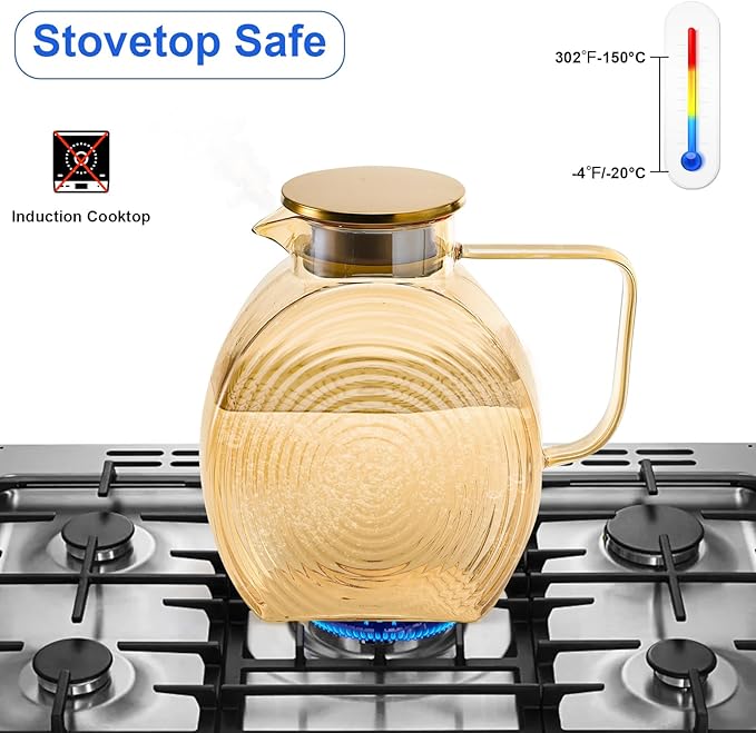 Suwimut Glass Pitcher with Lid and Spout, 2.5 Liter 84 oz Jug Water Pitcher with Handle for Fridge, High Borosilicate Large Glass Carafe Jug for Hot/Cold Water Iced Tea Juice Coffee Milk Beverage