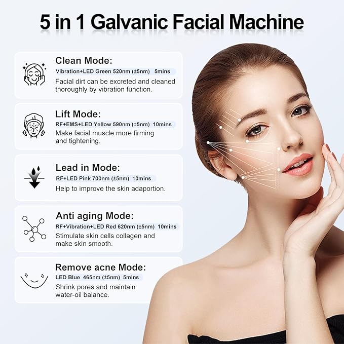 MiSMON High Frequency Facial Machine Light Theraphy Micro-Current Device, 5 in 1 Multifunctional Facial Massager for Face