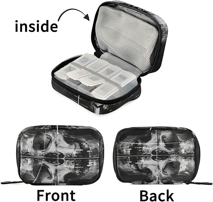 Weekly Pill Organizer Case Cool Skeleton Travel Portable Pill Bag for Medicine Vitamin Large Capacity Zipper Medicine Organizer