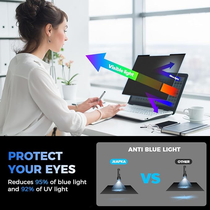 2Pack Magnetic Laptop Privacy Screen Filter 16 inch for 16:10 Widescreen Computer Monitor, Removable Anti Blue Light Privacy Shield, Anti-Glare Protector