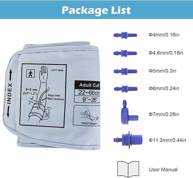 XXXL Blood Pressure Cuff, Adjustable Replacement Extra Large Cuff for 12.6"-26" Big Arms, Compatible with Most BP Monitors（6 Connectors）