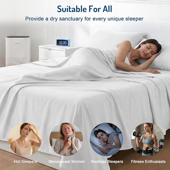 Degrees of Comfort Coolmax® Cooling Bed Sheets King Size for Hot Sleepers, Moisture Wicking Sheet Set for Night Sweats, Deep Pocket, Ultra Soft, Cozy for All Seasons, White 4 Pieces