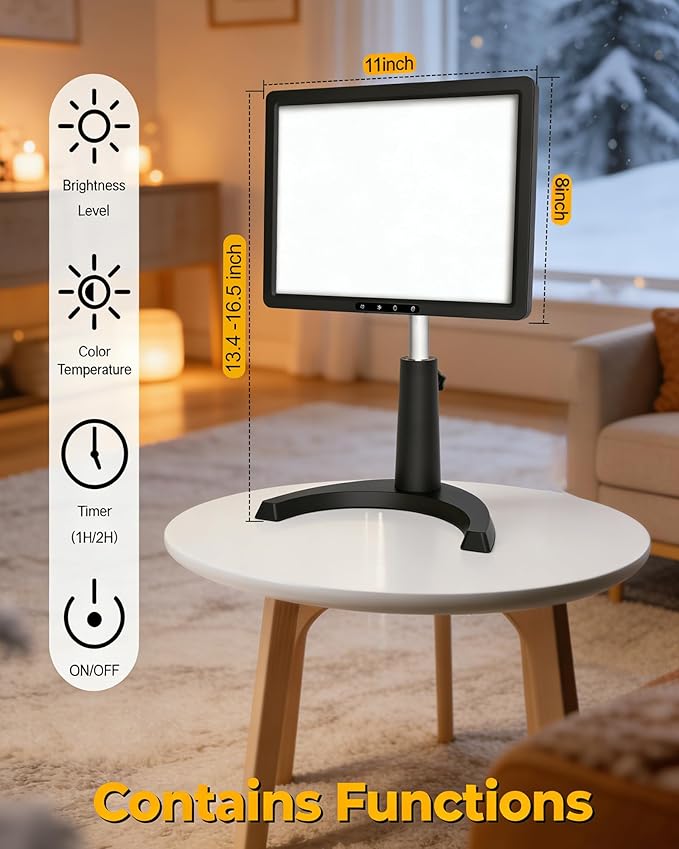 10000 Full Spectrum, UV-Free Light LED Sunlight Lamp with 3 in 1 Mount, Timer & Adjustable Brightness, Portable, Daylight for Office Reading Morning Routine