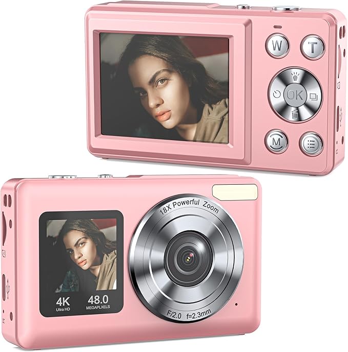 Digital Camera | with Dual Screen for Selfies | 48MP Kids Digital Camera with 18X Zoom | Autofocus 4K Vlogging Video Camera for Beginners | Anti-Shake Digital Cameras for Teens, Adults