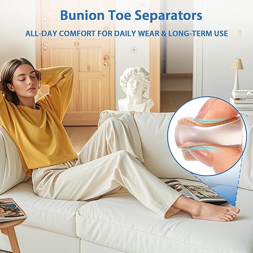Bunion Toe Separators for Overlapping Toes, 3-Point Support Gel Toe Spacers with 2 Fabric Lining Loops for Toe Protectors, Bunion Corrector for Women Men Big Toe (4 Pack, L)