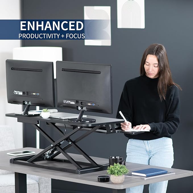 VIVO 36 inch Desk Converter, K Series, Height Adjustable Sit to Stand Riser, Dual Monitor and Laptop Workstation with Wide Keyboard Tray, Black, DESK-V036KB