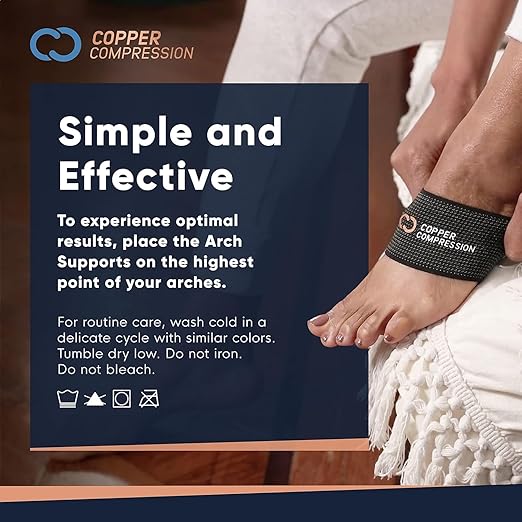 Copper Compression Padded Arch Support Sleeves. Targeted Compression for Plantar Fasciitis Symptoms, Pain, Flat Feet & High Arches. Breathable Support for Men & Women - Black