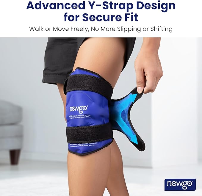 NEWGO Knee Ice Pack Wrap, Ice Pack for Knees Cold Compression Therapy for Knee Replacement Surgery, Arthritis Pain, ACL, Swelling, Sports Injuries (21.7" x 9.8") - Blue