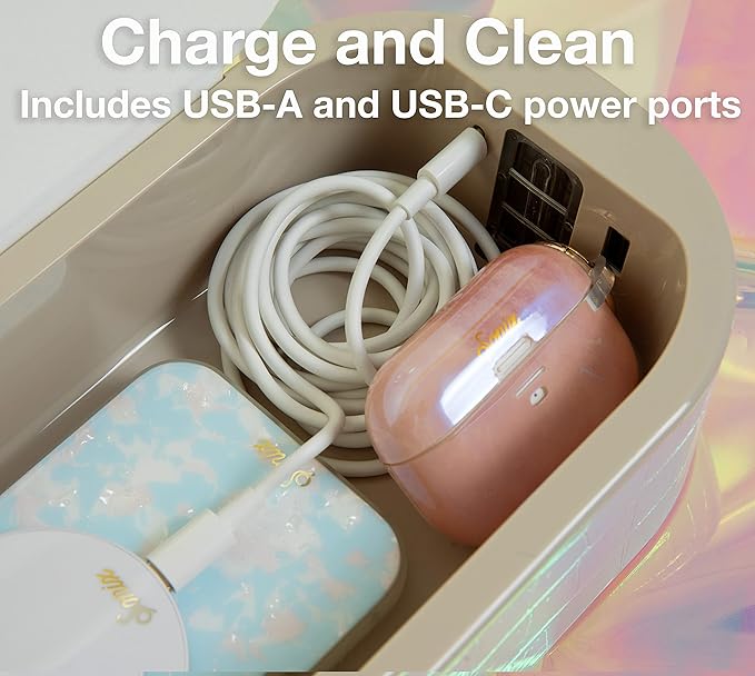 Sonix Beyond UV+O3 Sanitizer Box and Universal Charger UV and Ozone Disinfector for Phone, Mask, Makeup Brush, Nail Tool (White Croc)