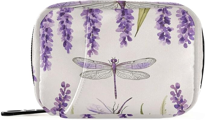 Travel Pill Case Lavender Flowers and Dragonfly Weekly Small Pill Box 7 Day Pill Box Pill Organizer Bag