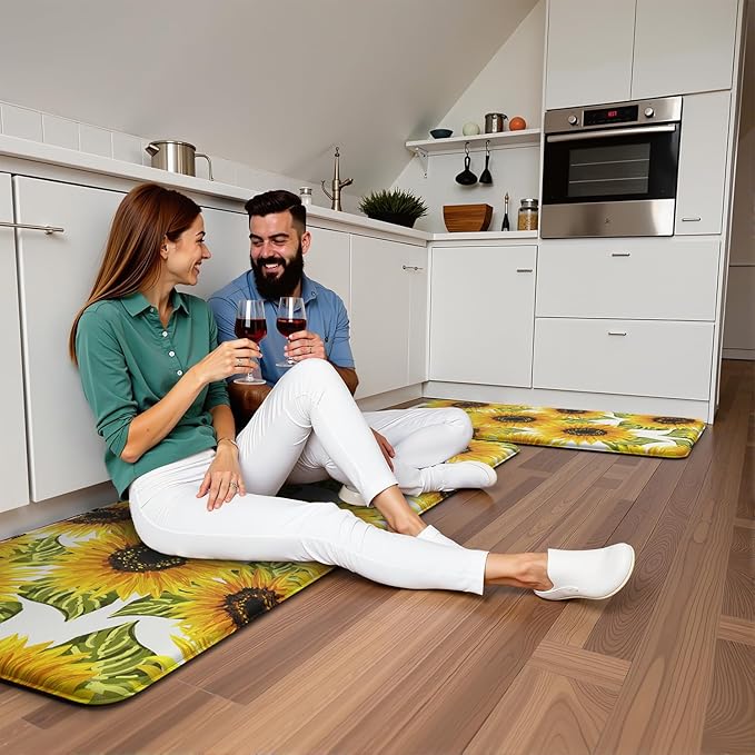 Kitchen Mats Sunflower Kitchen mats for Floor Anti Fatigue Mats for Kitchen Floor Cushioned Non Skid Washable Memory Foam Kitchen Rugs and Mats for Bedroom Office Sink Laundry