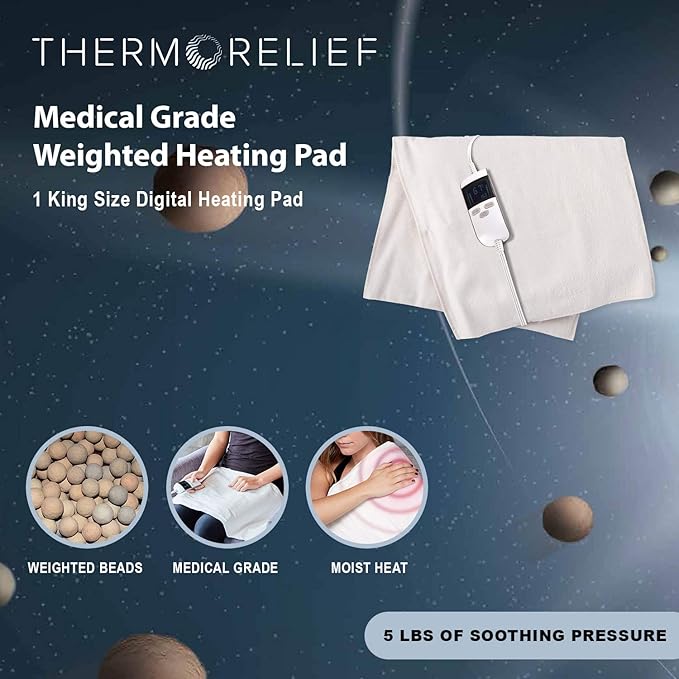 Professional Grade Heating Pad with Automatic Moist Heat by ThermoRelief, Extra HOT Heating for Deep Penetrating Heat - 2nd Gen Version (King Size Weighted King)